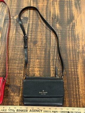 kate spade Black Pebbled Leather Crossbody with Gold Logo Accent